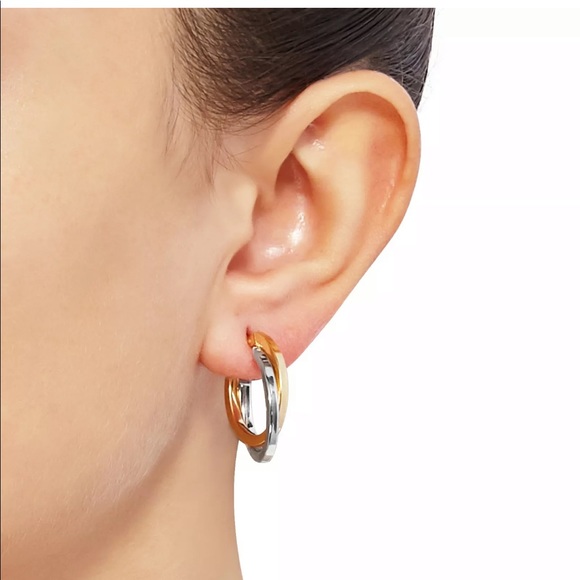 Overlapping Oval Hoop Earrings in 14K 2-Tone Gold Fine Jewelry New - Picture 2 of 10